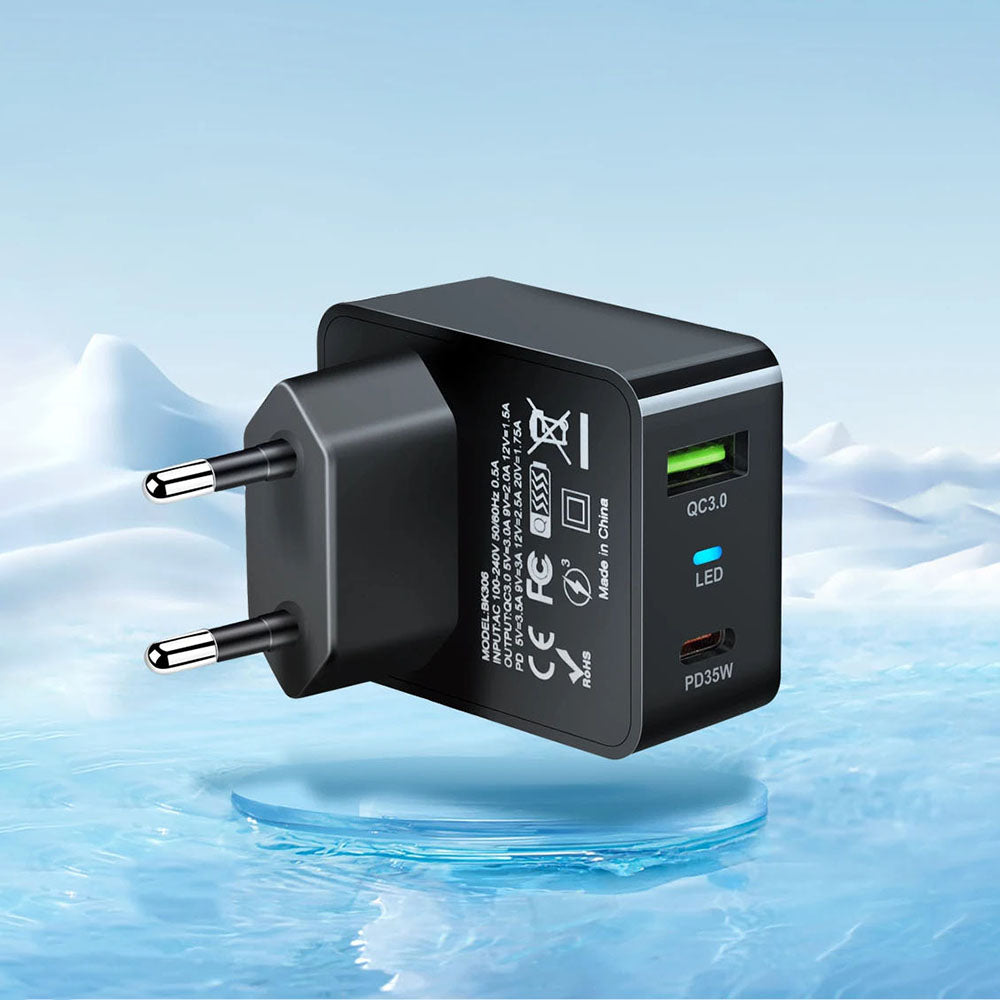 Carregador de Rede Techsuit CHPD173 Tiny, 35W, 3A, 1 x USB-A - 1 x USB-C, Preto