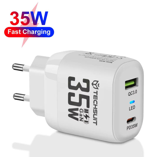 Carregador de Rede Techsuit CHPD174, 35W, 3A, 1 x USB-A - 1 x USB-C, Branco