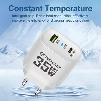 Carregador de Rede Techsuit CHPD174, 35W, 3A, 1 x USB-A - 1 x USB-C, Branco