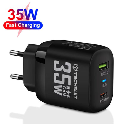 Carregador de Rede Techsuit CHPD174, 35W, 3A, 1 x USB-A - 1 x USB-C, Preto