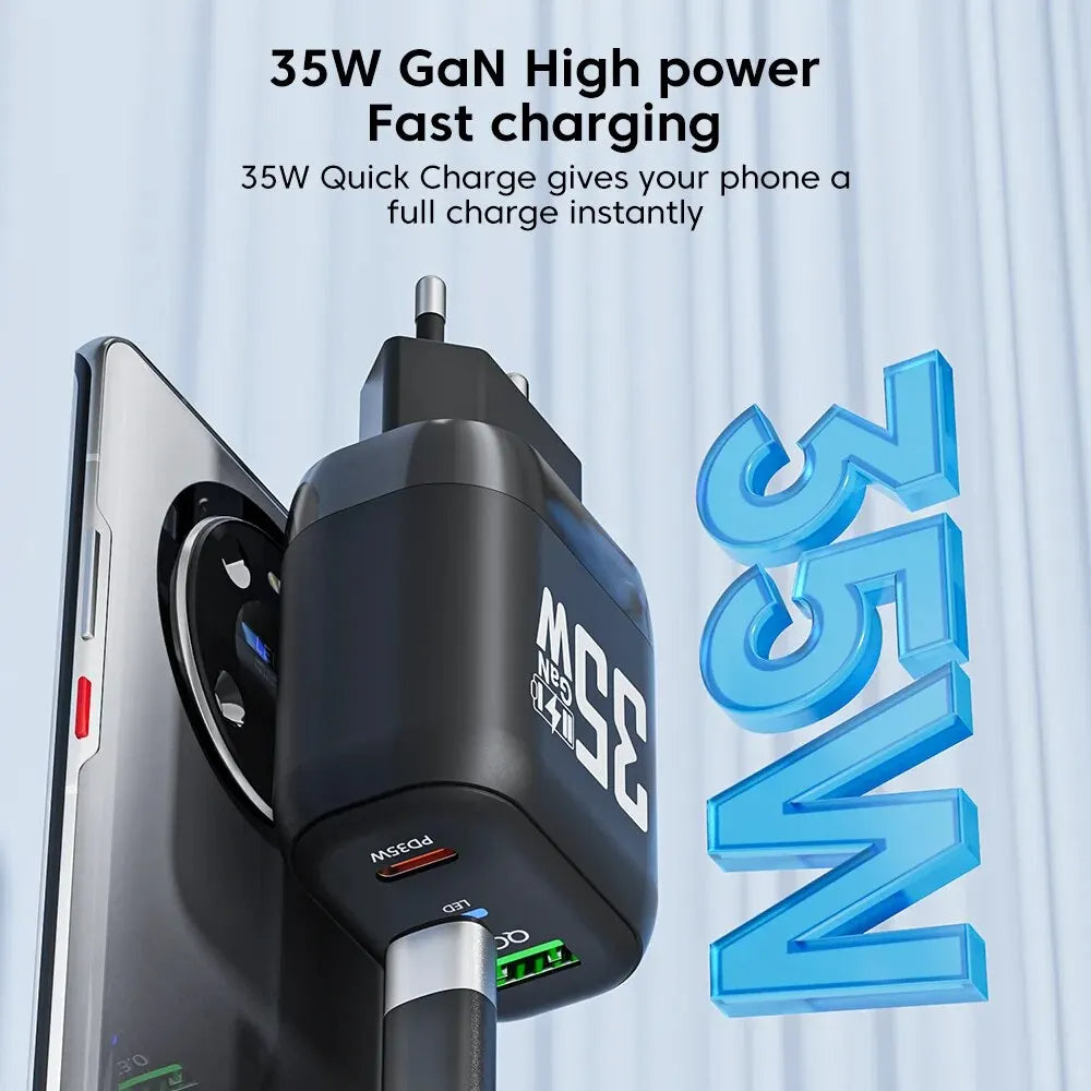Carregador de Rede Techsuit CHPD174, 35W, 3A, 1 x USB-A - 1 x USB-C, Preto