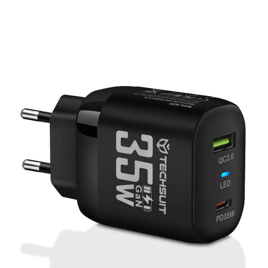 Carregador de Rede Techsuit CHPD174, 35W, 3A, 1 x USB-A - 1 x USB-C, Preto