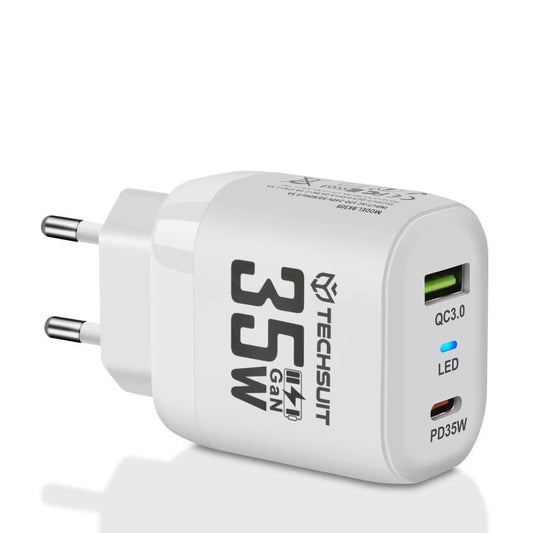 Carregador de Rede Techsuit CHPD174, 35W, 3A, 1 x USB-A - 1 x USB-C, Branco