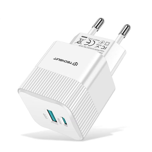 Carregador de Rede Techsuit CHPD216 Tiny, 25W, 3A, 1 x USB-A - 1 x USB-C, Branco