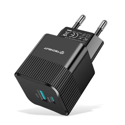 Carregador de Rede Techsuit CHPD216 Tiny, 25W, 3A, 1 x USB-A - 1 x USB-C, Preto