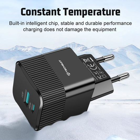 Carregador de Rede Techsuit CHPD216 Tiny, 25W, 3A, 1 x USB-A - 1 x USB-C, Preto