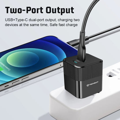 Carregador de Rede Techsuit CHPD216 Tiny, 25W, 3A, 1 x USB-A - 1 x USB-C, Preto