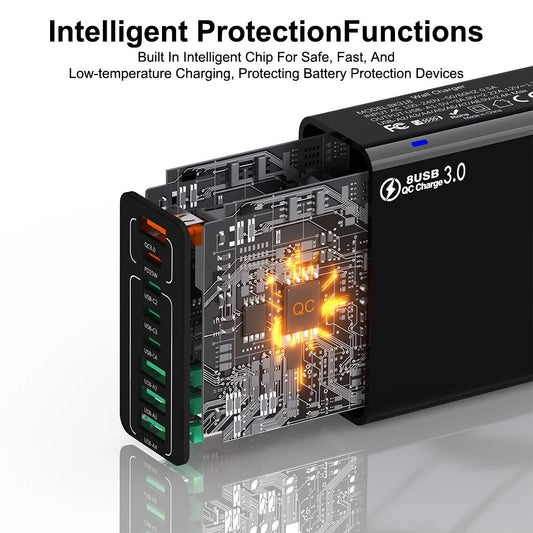 Carregador de Rede Techsuit CHPD224, 65W, 3.25A, 4 x USB-A - 4 x USB-C, Branco