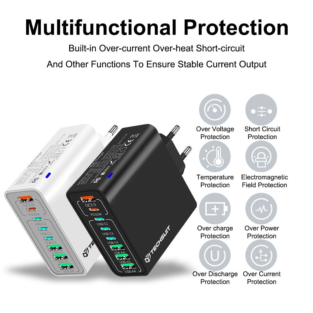 Carregador de Rede Techsuit CHPD224, 65W, 3.25A, 4 x USB-A - 4 x USB-C, Branco