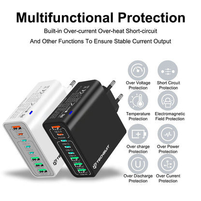 Carregador de Rede Techsuit CHPD224, 65W, 3.25A, 4 x USB-A - 4 x USB-C, Branco