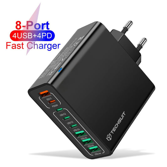 Carregador de Rede Techsuit CHPD224, 65W, 3.25A, 4 x USB-A - 4 x USB-C, Preto