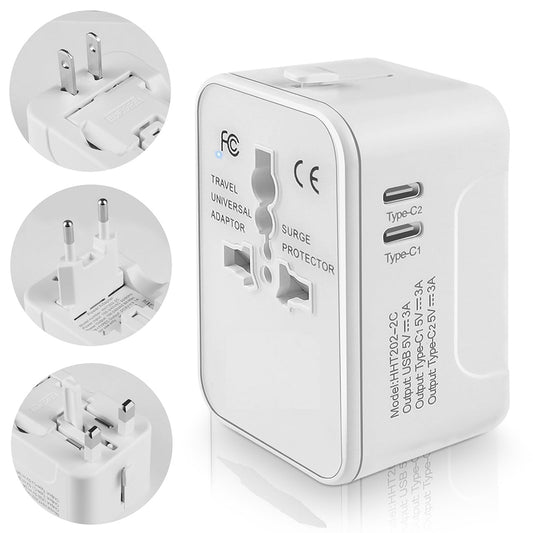 Carregador de Rede Techsuit HHT202-2C Travel, 15W, 3A, 2 x USB-C, Branco