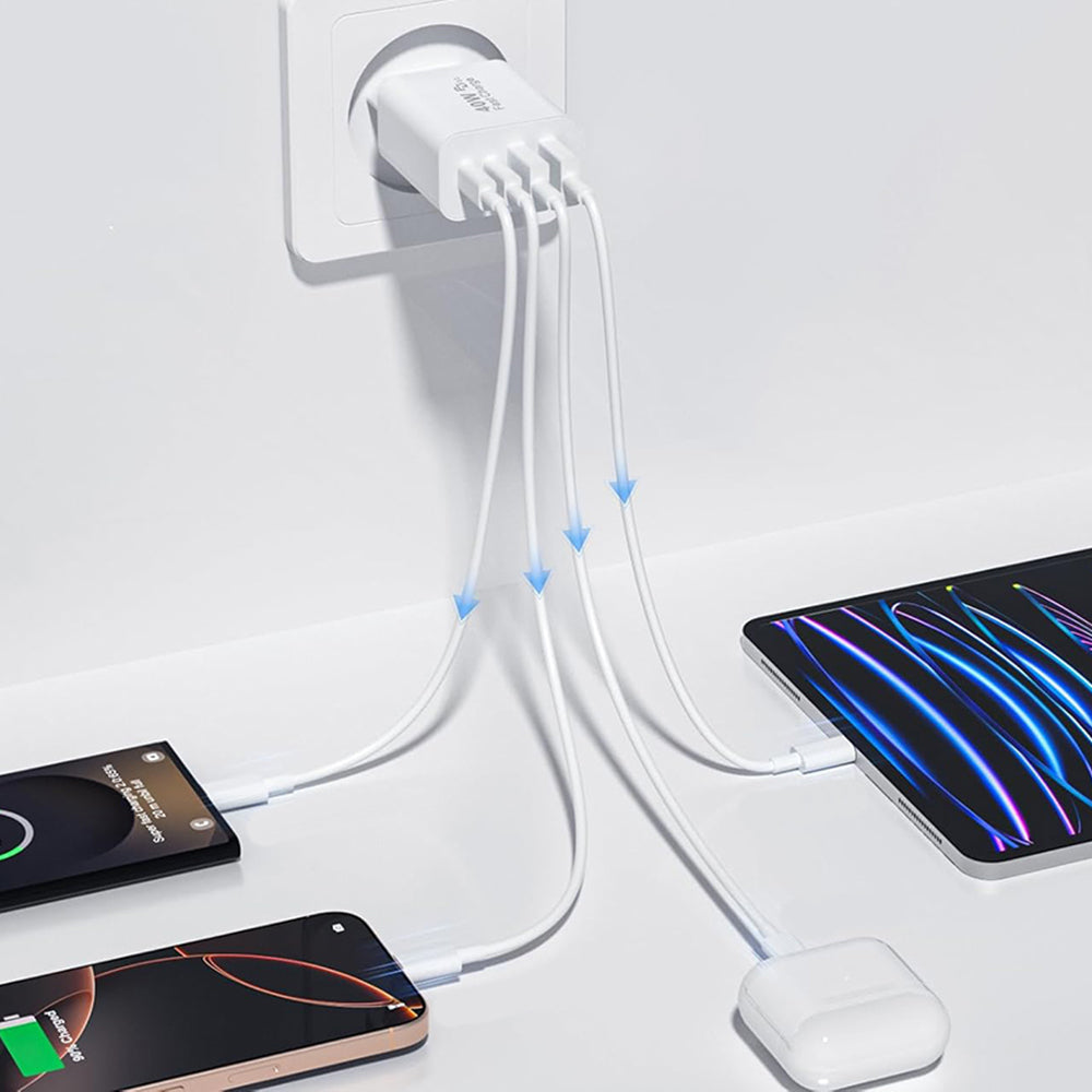 Carregador de Rede Techsuit PowerXQuad CH4, 40W, 3A, 2 x USB-A - 2 x USB-C, Branco