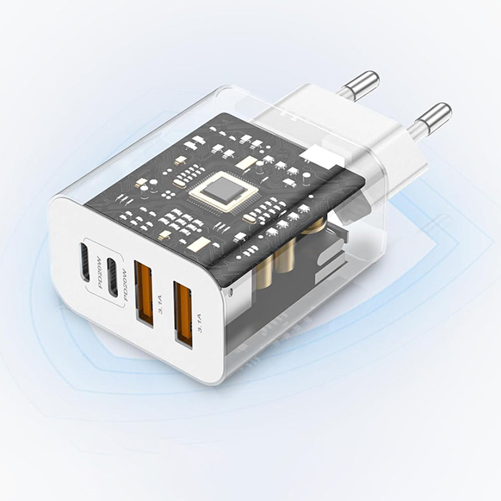 Carregador de Rede Techsuit PowerXQuad CH4, 40W, 3A, 2 x USB-A - 2 x USB-C, Branco