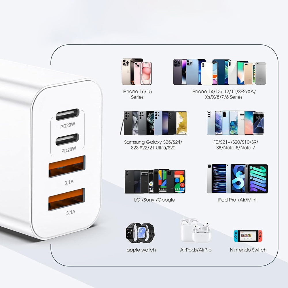 Carregador de Rede Techsuit PowerXQuad CH4, 40W, 3A, 2 x USB-A - 2 x USB-C, Branco