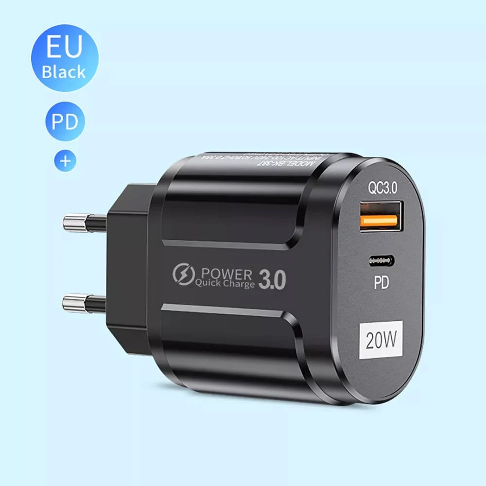 Techsuit Premium Network Charger, 20W, 3A, 1 x USB-A - 1 x USB-C, Black CHPD038