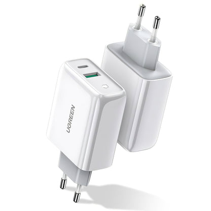 Carregador de rede UGREEN CD170, 36W, 3A, 1 x USB-A - 1 x USB-C, branco 