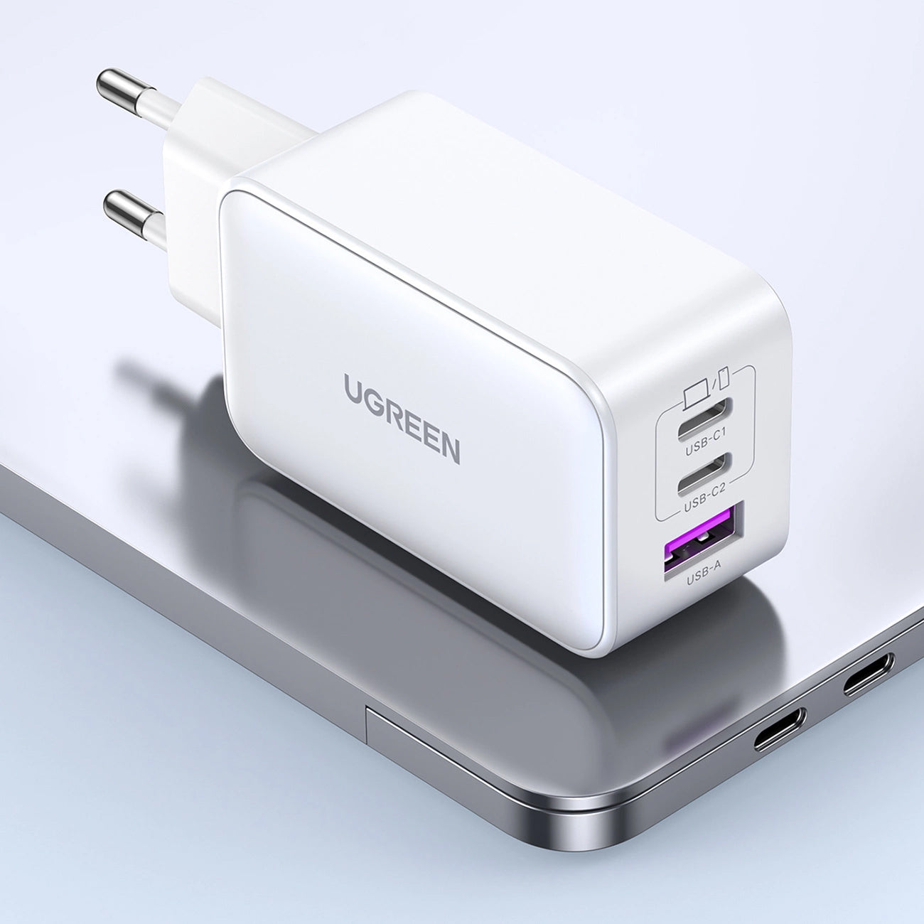 Carregador de rede UGREEN CD244, 65W, 3A, 1 x USB-A - 2 x USB-C, cinzento 