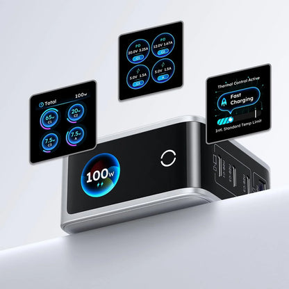Carregador de rede UGREEN Nexode Pro X772 (95942B) com ecrã, 100 W, 5 A, 1 x USB-A - 3 x USB-C, Cinzento