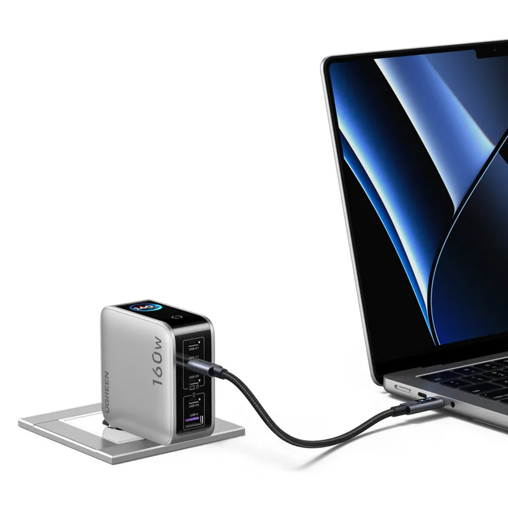 Carregador de rede UGREEN Nexode Pro X774 (65637B) com ecrã, 160 W, 5 A, 1 x USB-A - 4 x USB-C, Cinzento