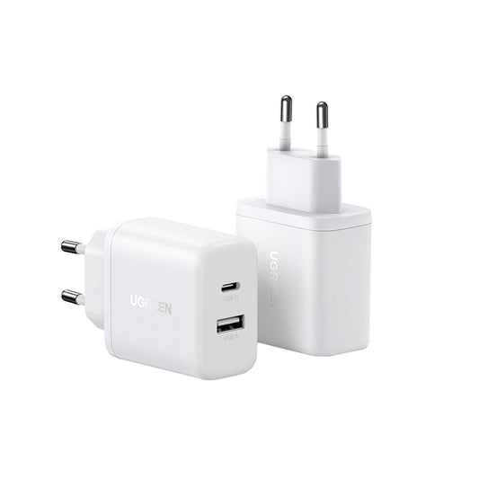 Carregador de Rede UGREEN X227, 20W, 3A, 1 x USB-A - 1 x USB-C, Branco