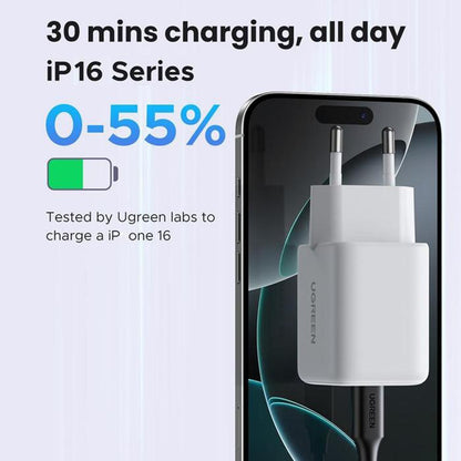 UGREEN X516 Network Charger, 30W, 3A, 1 x USB-A - 1 x USB-C, Black