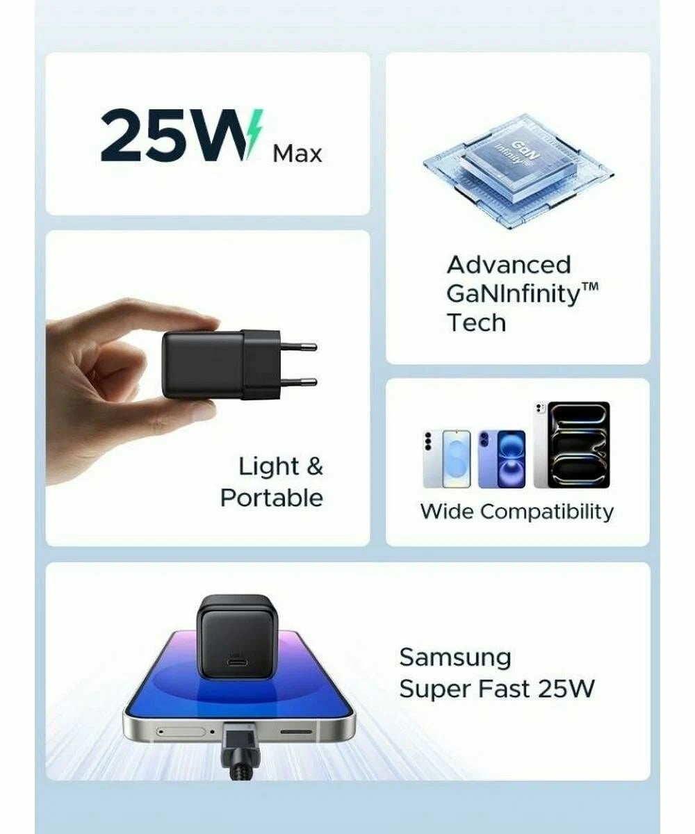 UGREEN X517 Network Charger, 25W, 3A, 1 x USB-C, Black