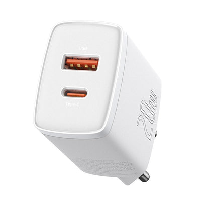 Carregador de rede compacto Baseus, 20W, 3A, 1 x USB-A - 1 x USB-C, branco CCXJ-B02