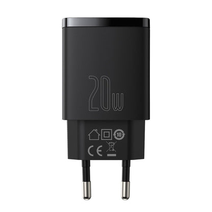 Carregador de rede compacto Baseus, 20W, 3A, 1 x USB-A - 1 x USB-C, preto CCXJ-B01