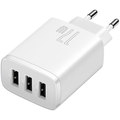 Carregador de rede compacto Baseus 3U, 17W, 2.1A, 3 x USB-A, branco CCXJ020102