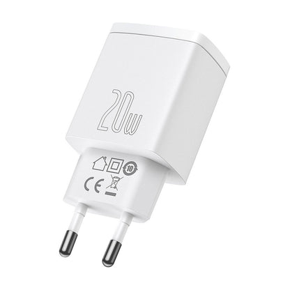 Carregador de rede compacto Baseus, 20W, 3A, 1 x USB-A - 1 x USB-C, branco CCXJ-B02