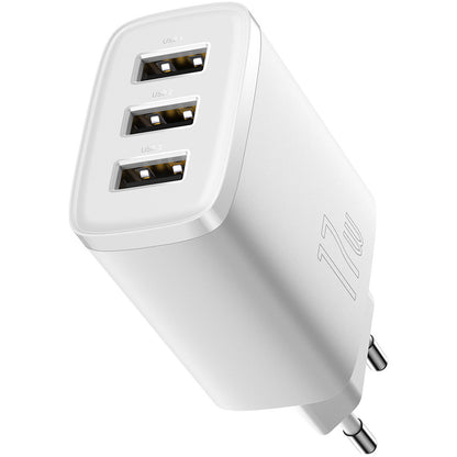 Carregador de rede compacto Baseus 3U, 17W, 2.1A, 3 x USB-A, branco CCXJ020102