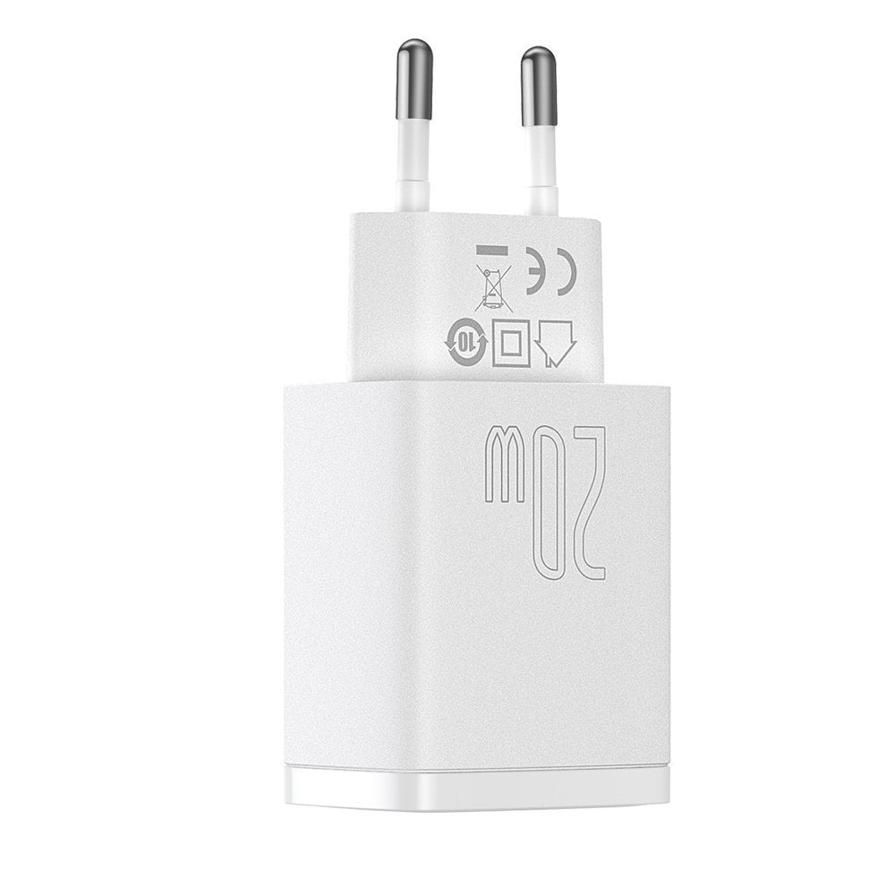 Carregador de rede compacto Baseus, 20W, 3A, 1 x USB-A - 1 x USB-C, branco CCXJ-B02