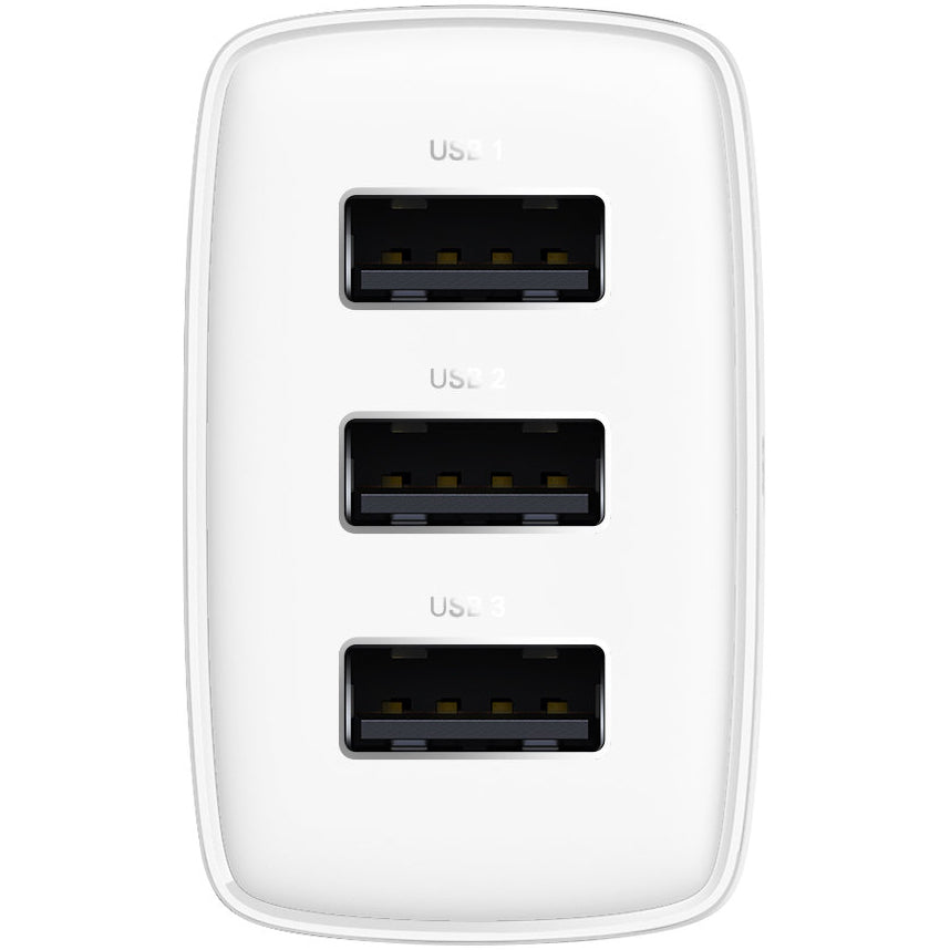 Carregador de rede compacto Baseus 3U, 17W, 2.1A, 3 x USB-A, branco CCXJ020102