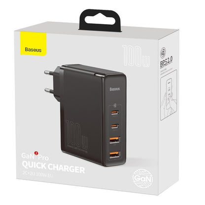 Carregador de rede Baseus GaN2 Pro, 100W, 5A, 2 x USB-A - 2 x USB-C, preto CCGAN2P-L01