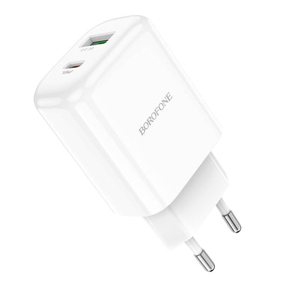 Carregador de Rede Borofone BBN4 Potential, 20W, 3A, 1 x USB-A - 1 x USB-C, Branco