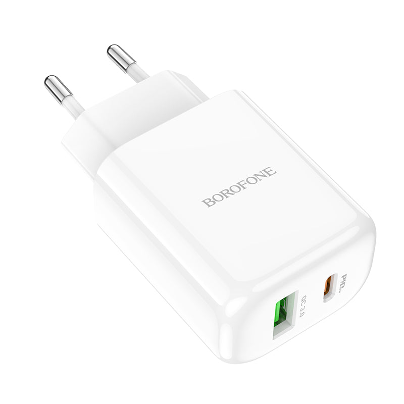 Carregador de Rede Borofone BBN4 Potential, 20W, 3A, 1 x USB-A - 1 x USB-C, Branco