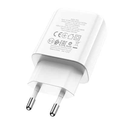 Carregador de Rede Borofone BBN4 Potential, 20W, 3A, 1 x USB-A - 1 x USB-C, Branco
