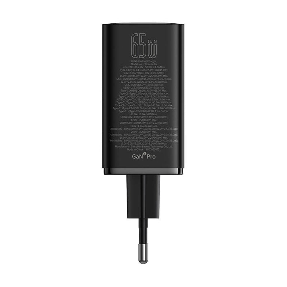 Carregador de rede USB-C Baseus GaN 6 Pro, 65 W, 3,25 A, 2 x USB-A - 2 x USB-C, preto P10162701113113-00 