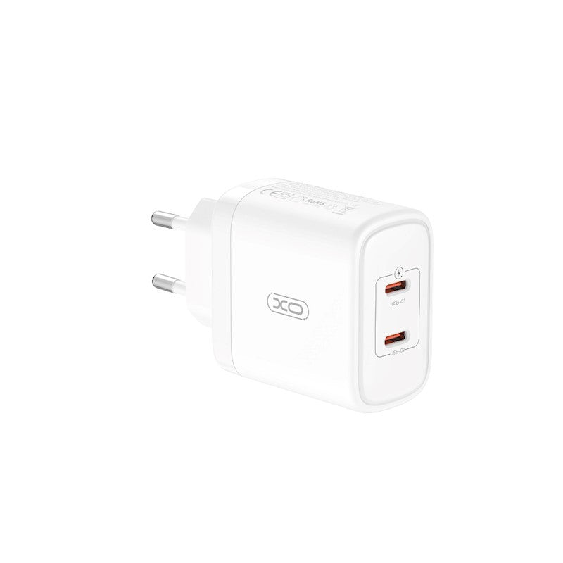 Carregador de rede com cabo USB-C XO Design CE08, 50W, 3A, 2 x USB-C, branco