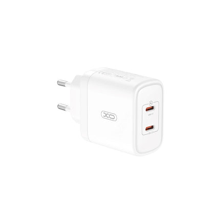 Carregador de rede com cabo USB-C XO Design CE08, 50W, 3A, 2 x USB-C, branco