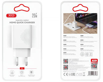 Carregador de Rede USB-C XO Design L160, 20W, 3A, 1 x USB-C, Branco