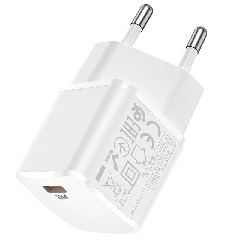 Carregador de rede HOCO N10, 20W, 3A, 1 x USB-C, branco