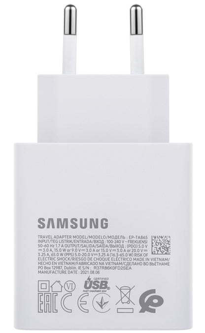 Carregador de rede Samsung EP-TA865W, 65W, 3,25A, 1 x USB-C, branco GP-PTU020SODWQ GP-PTU020SODWQ