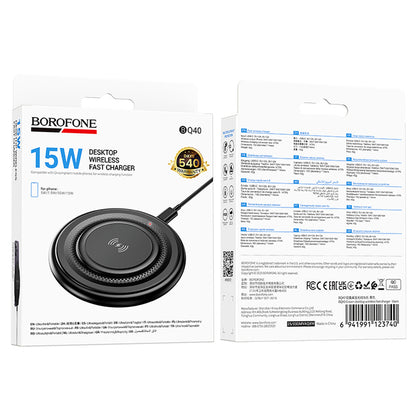 Carregador de Rede Sem Fios Borofone BQ40 Crown, 15W, 1.67A, Preto