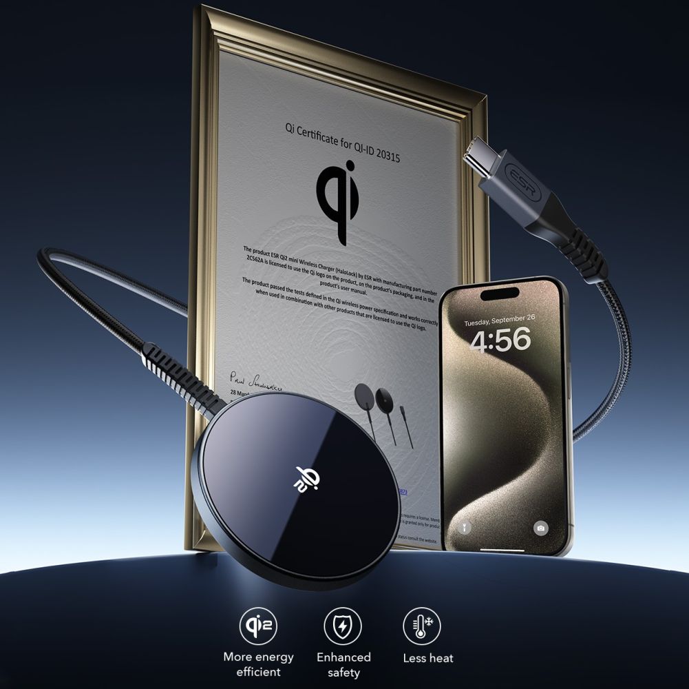 Carregador de Rede Sem Fios ESR HaloLock, 15W, 1.67A, Preto