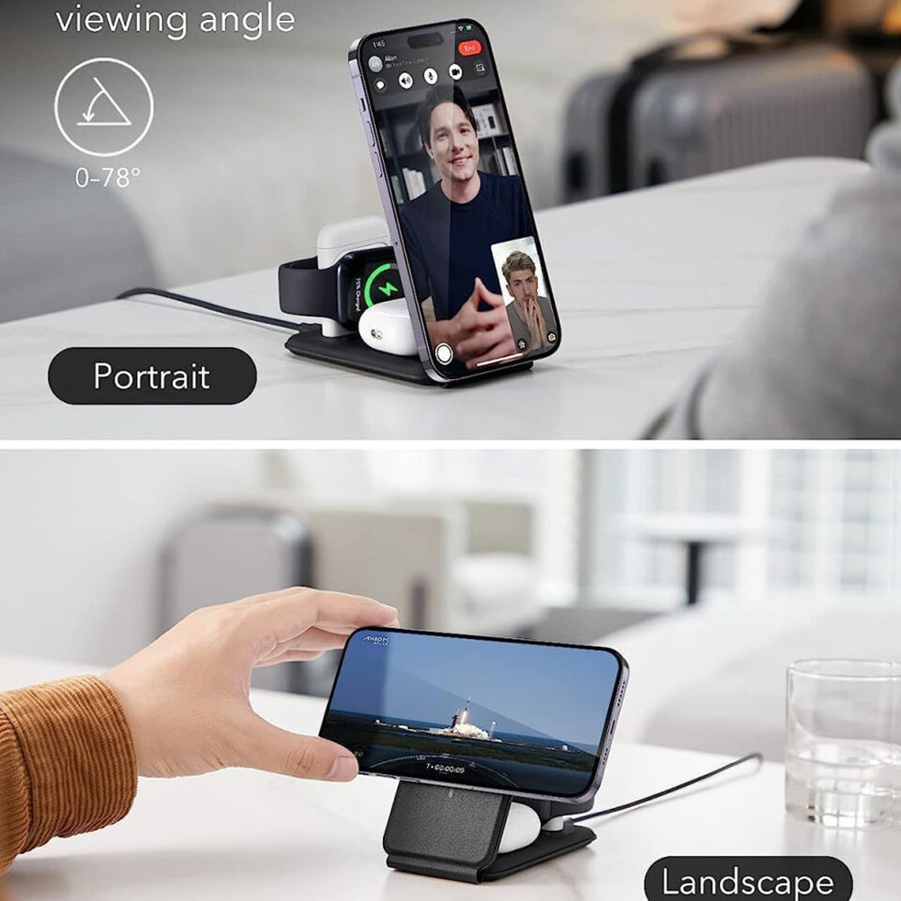 Carregador de Rede Sem Fios ESR Travel Bag 3in1, 15W, 1.67A, Preto