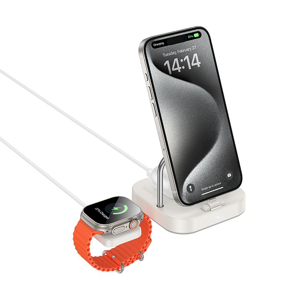 Carregador de Rede Sem Fios HOCO CQ16A 3em1, 15W, 1.67A, Branco