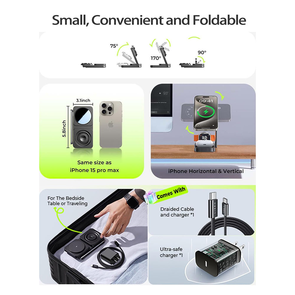 Carregador de Rede Sem Fio Lisen 3 em 1, 15W, 1.67A, Preto YL0424010003