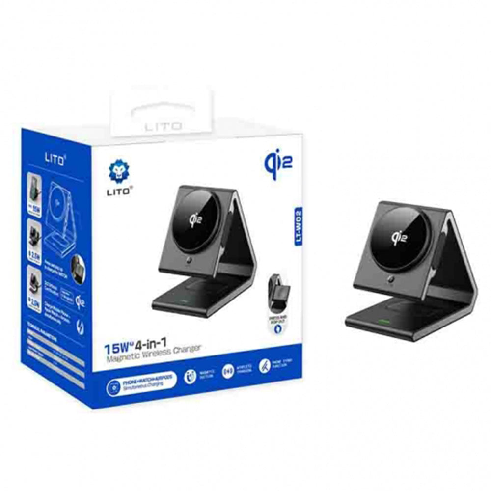 Carregador de Rede Sem Fios Lito LT-W02 4in1, 15W, 1.67A, Preto